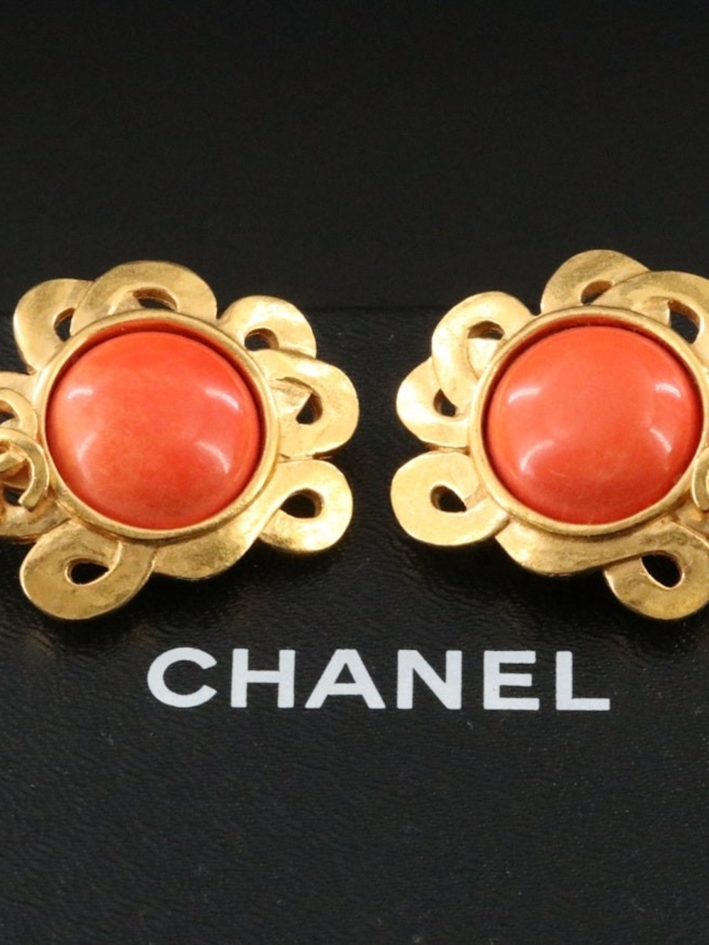 Vintage Chanel CC Faux Coral Clip Earrings Comes With Box